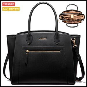 Vegan Leather Laptop Tote Large Capacity Work Bag Multiple Pockets Professional